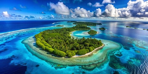 Obraz premium Stunning Aerial View of Ant Atoll in Pohnpei, Micronesia Surrounded by Vibrant Blue Ocean Waters
