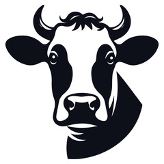 Cow Head Silhouette Vector Isolated on White Background