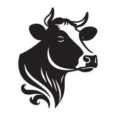 Cow Head Silhouette Vector Isolated on White Background