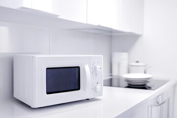 Fototapeta premium White Microwave on Kitchen Countertop