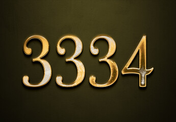 Old gold effect of 3334 number with 3D glossy style Mockup.