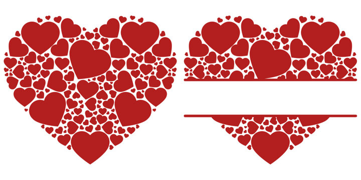 Hearts in Heart - Color & Monogram with Place for text