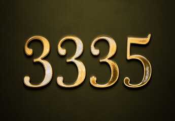 Old gold effect of 3335 number with 3D glossy style Mockup.