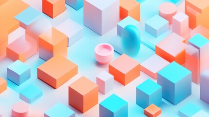 Obraz premium Isometric 3D background with clean, geometric shapes and a modern color palette, creating a tech-focused aesthetic.