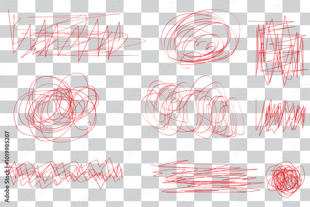 Poster marker lines isolated on transparent background. set of different doodle underlines, rough round sha