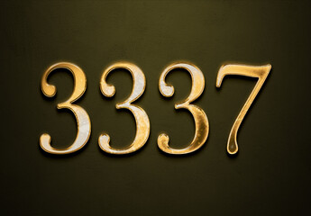 Old gold effect of 3337 number with 3D glossy style Mockup.