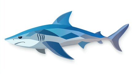 Fototapeta premium A blue shark with a low polygon design, facing to the right.