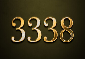 Old gold effect of 3338 number with 3D glossy style Mockup.