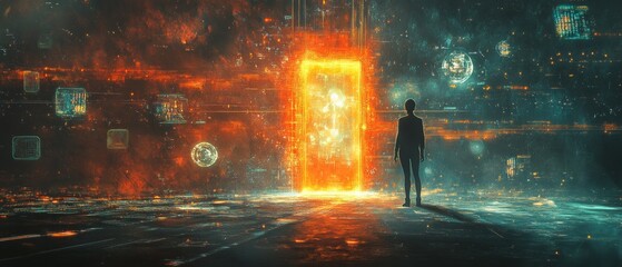 Fototapeta premium The Virtual Gateway, Augmented Reality AR and Virtual Reality VR