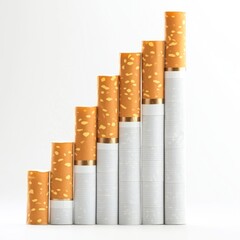 A row of cigarettes arranged in ascending order symbolizes increasing consumption or addiction ideal for health campaigns or articles on smoking trends,