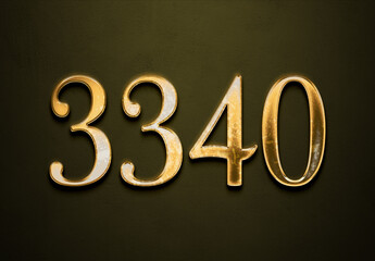 Old gold effect of 3340 number with 3D glossy style Mockup.