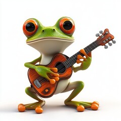 Obraz premium Cute Green Frog Playing Acoustic Guitar