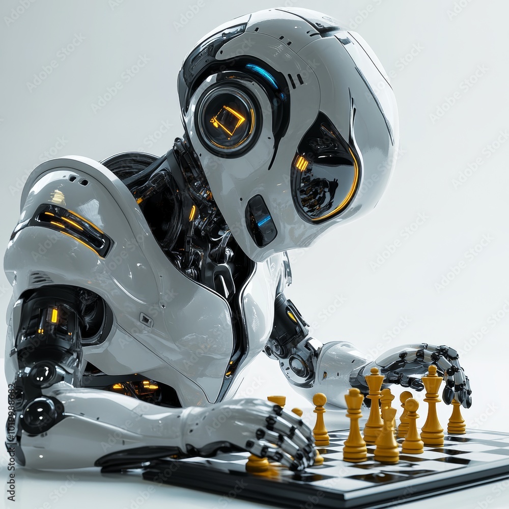 Poster robot playing chess artificial intelligence futuristic technology ai