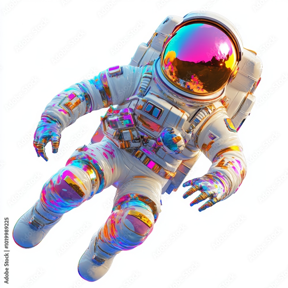 Poster astronaut in space suit with colorful reflection