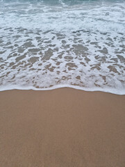 It is a beach with waves crashing in