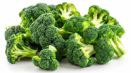 Fresh Green Broccoli Florets Isolated on White Background