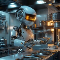 Robot Chef Cooking in Modern Kitchen
