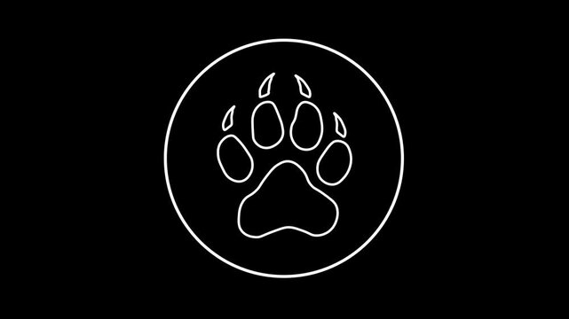 Line Symbol of Dog Paw Icon Animation on black background. 
