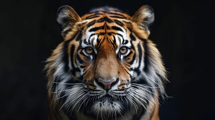 A Close-Up Portrait of a Majestic Tiger with Intricate Stripes and Whiskers