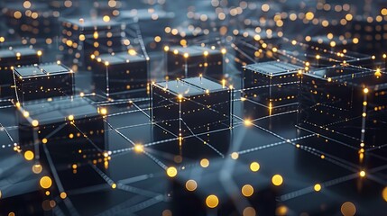 Global digital blockchain network with flowing information and binary code data cells - 3D illustration of distributed ledger and data exchange