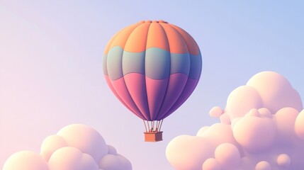 Obraz premium A colorful hot air balloon floating among fluffy clouds in a serene sky.