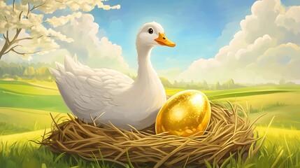 The classic fable, A goose and a golden egg © Kratist
