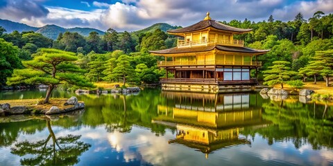 Stunning Golden Palace in Kyoto, Japan Surrounded by Lush Greenery and Reflective Water Features
