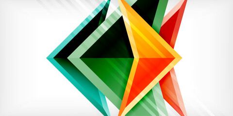 Arrows with 3d effect abstract background. Triangles on light grey backdrop