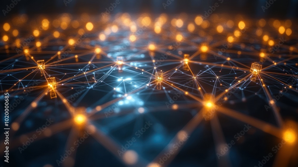 Aufkleber abstract digital network with glowing nodes and connections.