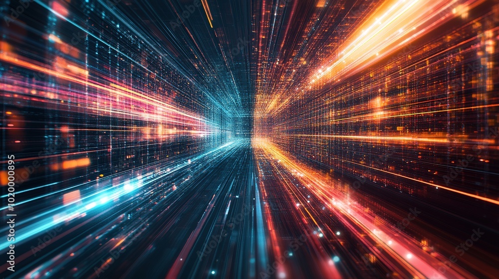 Poster dynamic digital pathway with colorful light trails