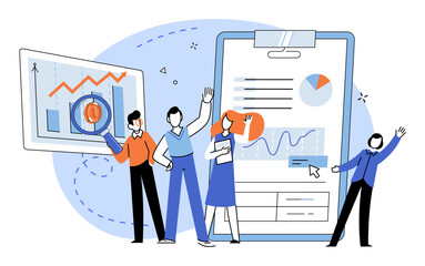Competitors analysis vector illustration. Competition, battlefield, demands vigilant accounting rivals maneuvers for calculated victory Accounting, ledger, meticulously records score in ongoing