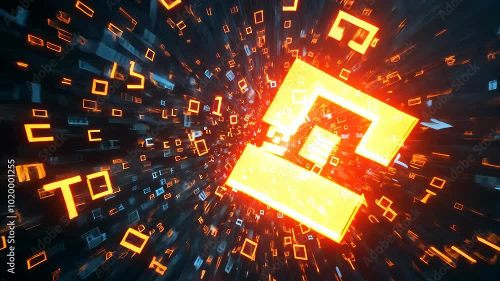 Poster a large, glowing, orange block in the shape of the letter 'h' floats in a field of swirling numbers 