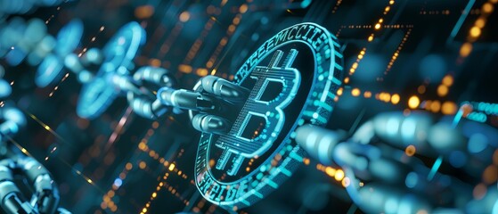 Global digital blockchain network with flowing information and binary code data cells - 3D illustration of distributed ledger and data exchange