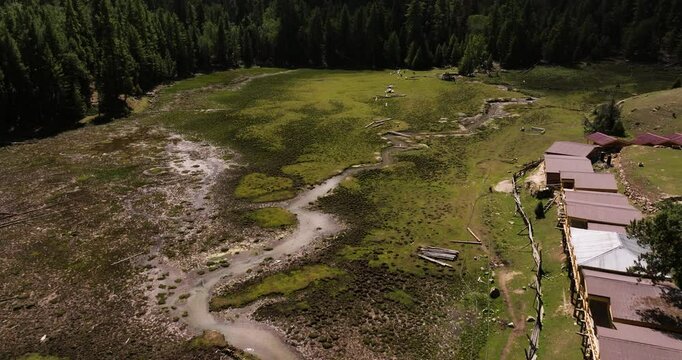 Birds Eye View Above Stream in Beautiful Fairy Meadows, Pakistan.