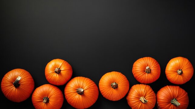 Spooky orange pumpkins on black background with customizable text area