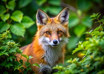 Obraz premium Stunning Latin Name Fox in Natural Habitat with Lush Greenery and Captivating Expressions in Focus