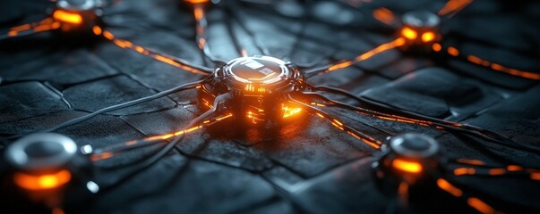 Design a striking aerial view illustration showcasing the intricate network of operations within a crime syndicate Include details of clandestine meetings, criminal activities, and power struggles.,