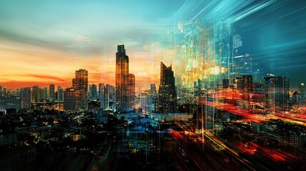 Fototapeta premium Modern Cityscape with Dynamic Abstract Elements