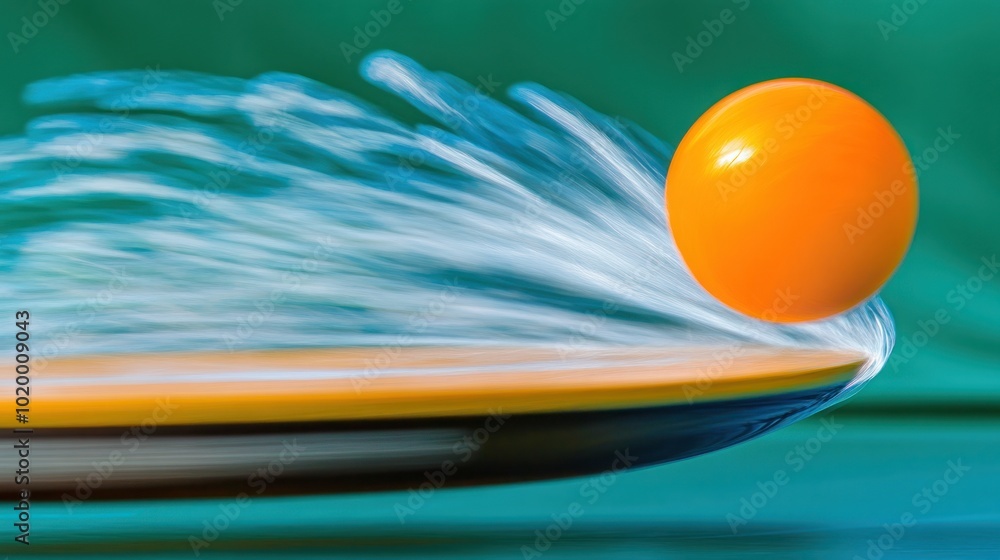 Poster an orange ball moves swiftly over a surface, creating a dynamic splash effect.