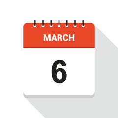 March 6 Calendar Date Icon