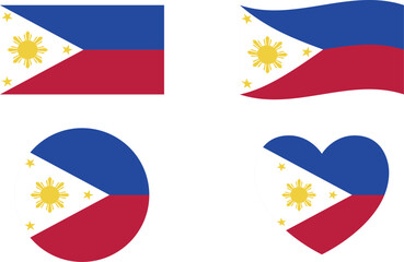 Philippines flags set. Circle icon. waving flag. heart shape icon. Various designs	