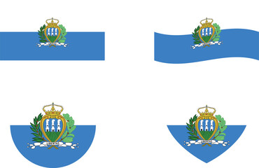 Naklejka premium San Marino flags set. Circle icon. waving flag. heart shape icon. Various designs 
