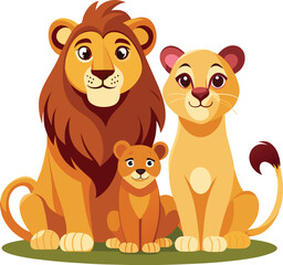 lions family male and female ilon with cub vector illustration design