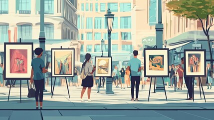 Art Exhibit in a City Street