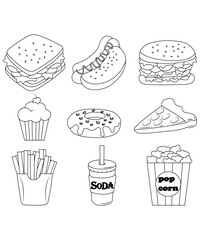 Tasty foods coloring page for adults and kids