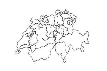Switzerland map outline isolated on white background. Switzerland map outline template. Switzerland map outline vector illustration. world map outline, linear doodle illustration