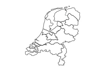 Netherlands map outline isolated on white background. Netherlands map outline template. Netherlands map outline vector illustration. world map outline, linear doodle illustration