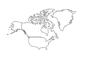 North America map outline isolated on white background. North America map outline template. North America map outline vector illustration. world map outline, linear doodle illustration
