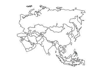 Asia map outline isolated on white background. Asia map outline template. Asia map outline vector illustration. world map outline, linear doodle illustration