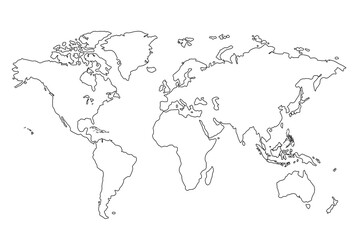 world map outline isolated on white background.world map outline template. world map outline vector illustration. linear doodle illustration
